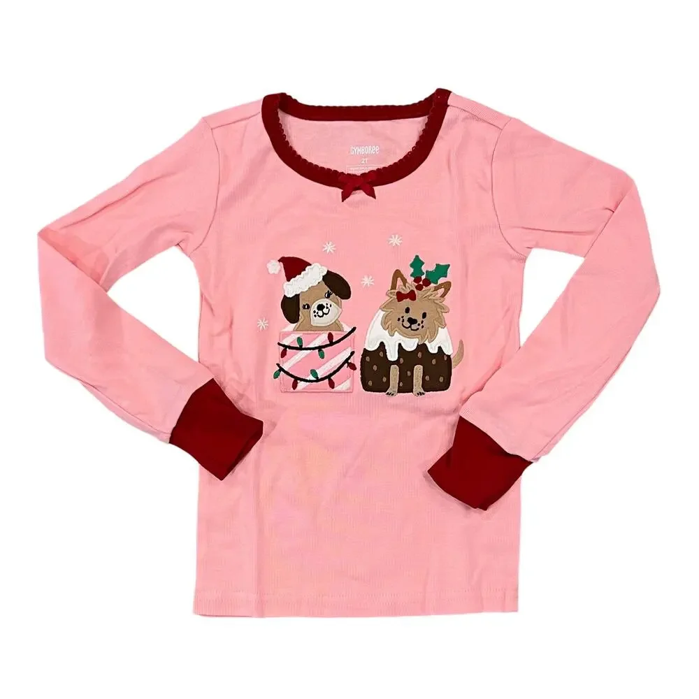 NWT Gymboree Pink W/Christmas Puppy Cotton 2-Piece Pajamas -